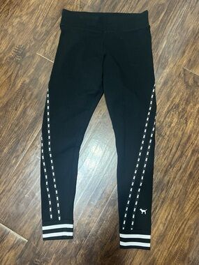 PINK Victoria's Secret Black  Leggings with White Side Stripe Accents